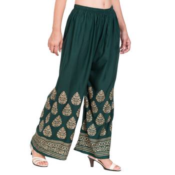 PAVONINE Bottle Green Color Golden Printed Rayon Fabric Sharara For Women & Girls 2