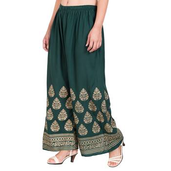 PAVONINE Bottle Green Color Golden Printed Rayon Fabric Sharara For Women & Girls 3