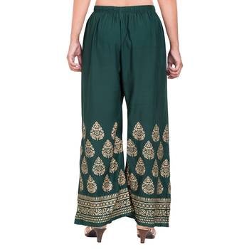 PAVONINE Bottle Green Color Golden Printed Rayon Fabric Sharara For Women & Girls 4