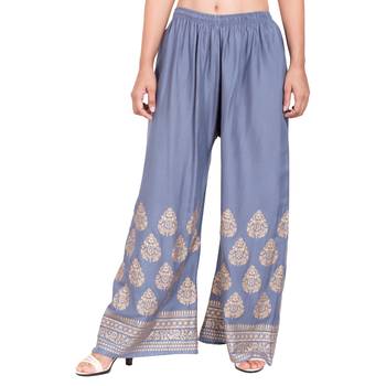 PAVONINE Grey Color Golden Printed Rayon Fabric Sharara For Women & Girls 1
