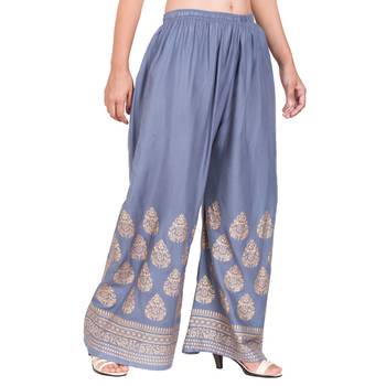 PAVONINE Grey Color Golden Printed Rayon Fabric Sharara For Women & Girls 2