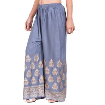 PAVONINE Grey Color Golden Printed Rayon Fabric Sharara For Women & Girls 3