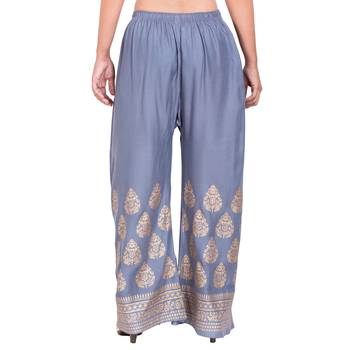 PAVONINE Grey Color Golden Printed Rayon Fabric Sharara For Women & Girls 4