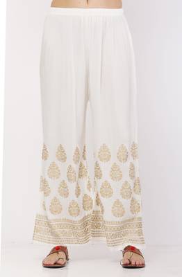 PAVONINE White Color Golden Printed Rayon Fabric Sharara For Women & Girls 1