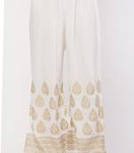 PAVONINE White Color Golden Printed Rayon Fabric Sharara For Women & Girls