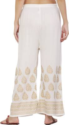 PAVONINE White Color Golden Printed Rayon Fabric Sharara For Women & Girls 2
