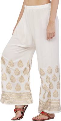 PAVONINE White Color Golden Printed Rayon Fabric Sharara For Women & Girls 3