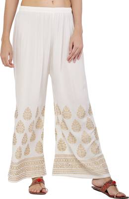 PAVONINE White Color Golden Printed Rayon Fabric Sharara For Women & Girls 4