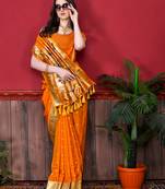 Design Orange Pure Lichi Silk Woven Wedding Festival Heavy Border Saree