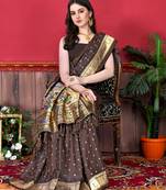 Design Brown Pure Lichi Silk Woven Wedding Festival Heavy Border Saree