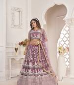 Light-purple embroidered net semi stitched lehenga