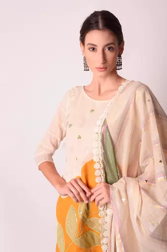 Ivory & Mustard Organic Cotton Kurta Set