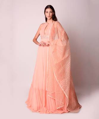 Peach Georgette & Organza Kalidar Set 2