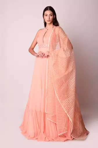 Peach Georgette & Organza Kalidar Set