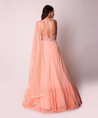 Peach Georgette & Organza Kalidar Set 3