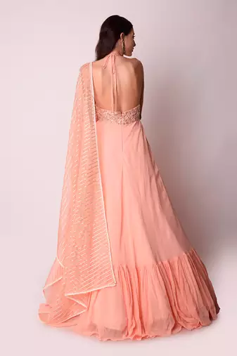 Peach Georgette & Organza Kalidar Set