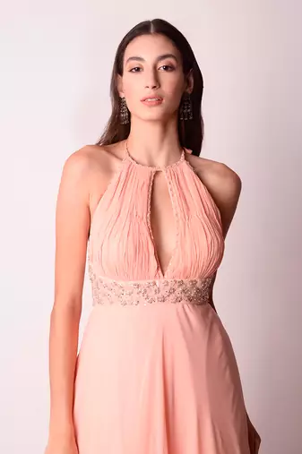 Peach Georgette & Organza Kalidar Set