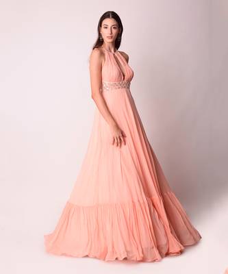 Peach Georgette & Organza Kalidar Set 5
