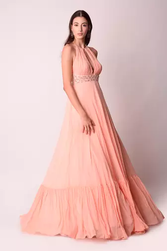 Peach Georgette & Organza Kalidar Set