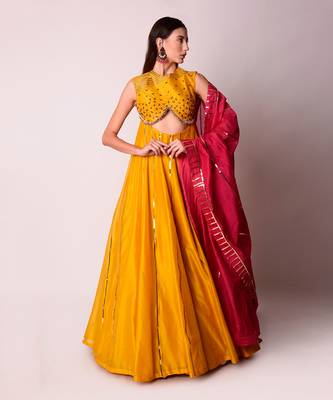 Mustard & Fusia Chanderi Kalidar Set 1