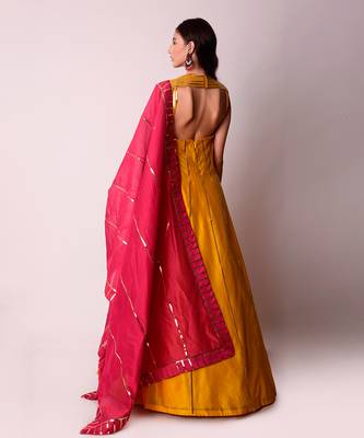 Mustard & Fusia Chanderi Kalidar Set 2