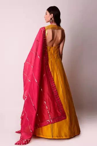 Mustard & Fusia Chanderi Kalidar Set