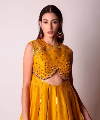 Mustard & Fusia Chanderi Kalidar Set 3
