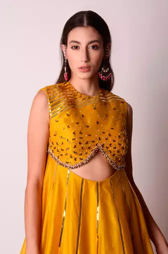 Mustard & Fusia Chanderi Kalidar Set