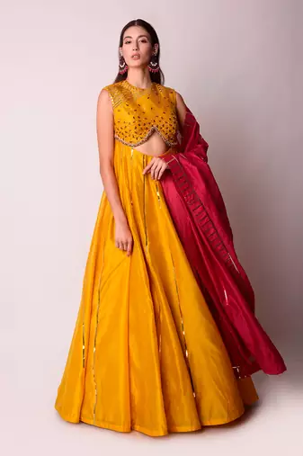 Mustard & Fusia Chanderi Kalidar Set