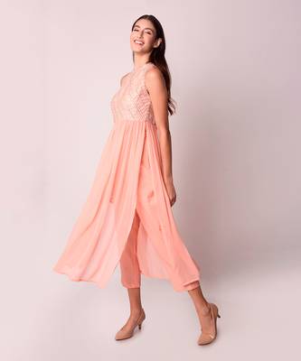 Peach Georgette & Organza Kurta Set 3