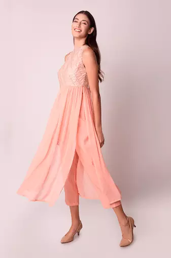 Peach Georgette & Organza Kurta Set