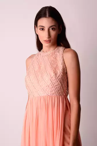 Peach Georgette & Organza Kurta Set