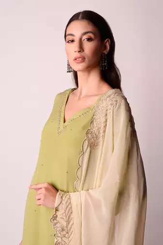 Jade & Ivory Crepe Kurta Set