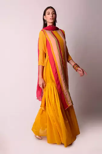 Multicolour Georgette & Chanderi Kurta Set