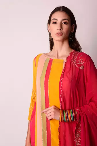 Multicolour Georgette & Chanderi Kurta Set
