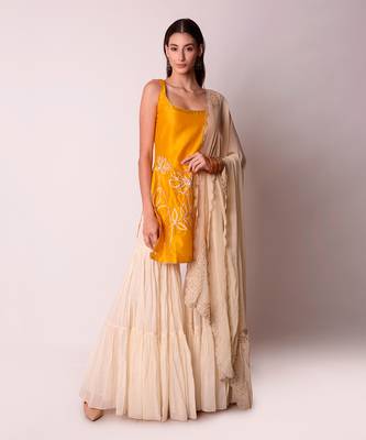 Mustard Chanderi & Georgette Kurta Set 1