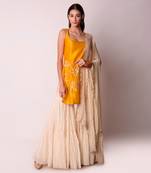Mustard Chanderi & Georgette Kurta Set