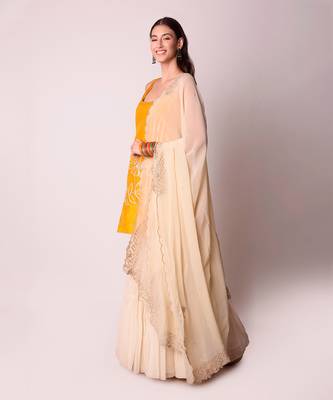Mustard Chanderi & Georgette Kurta Set 2