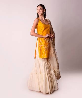 Mustard Chanderi & Georgette Kurta Set 3