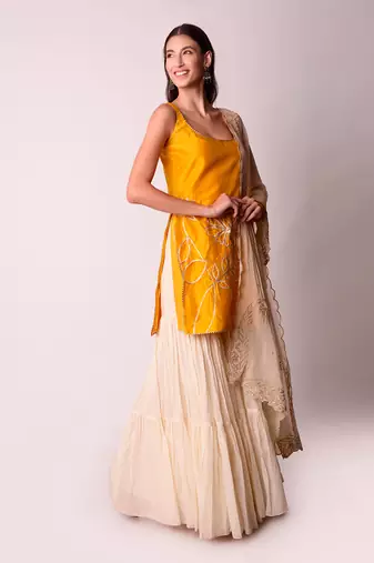 Mustard Chanderi & Georgette Kurta Set