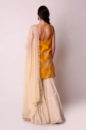 Mustard Chanderi & Georgette Kurta Set