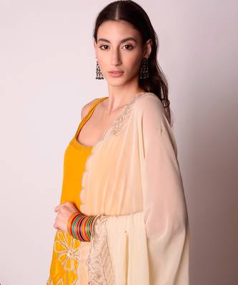 Mustard Chanderi & Georgette Kurta Set 5