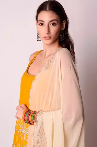 Mustard Chanderi & Georgette Kurta Set