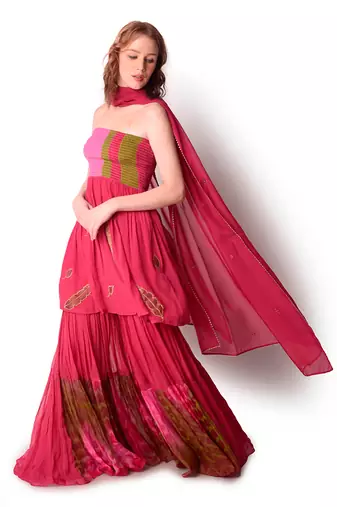Magenta Crepe Sharara Set
