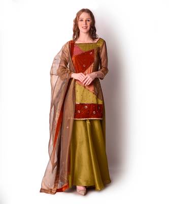 Rust & Olive Tissue Kurta Set 1