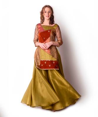 Rust & Olive Tissue Kurta Set 2