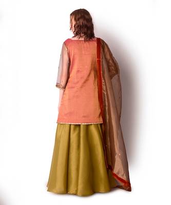 Rust & Olive Tissue Kurta Set 4