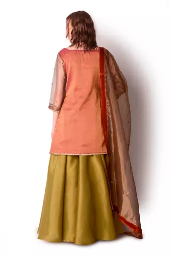 Rust & Olive Tissue Kurta Set