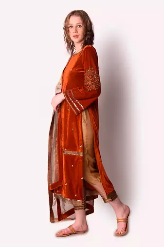 Rust Tissue Kurta Set