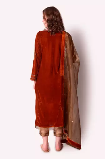Rust Tissue Kurta Set